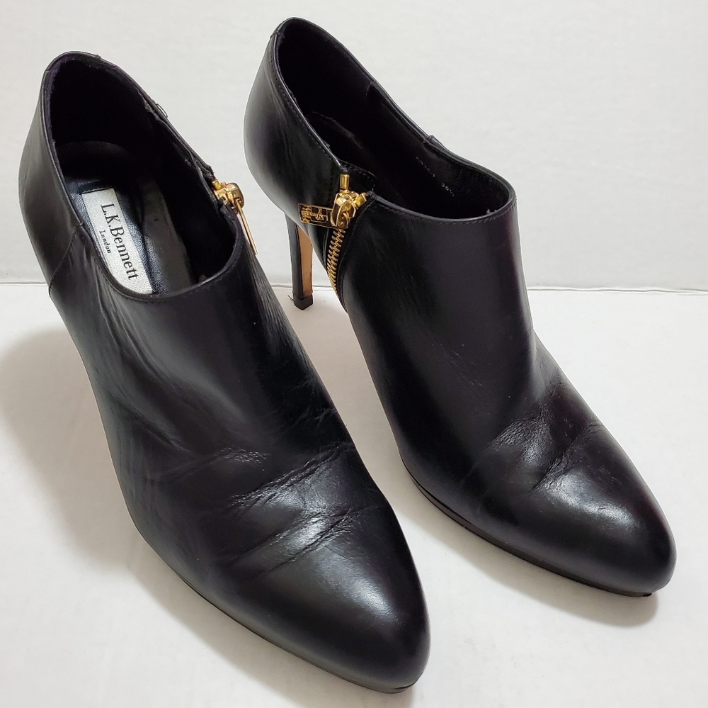 LK Bennett Doris Leather Heels Gold Zipper Booties